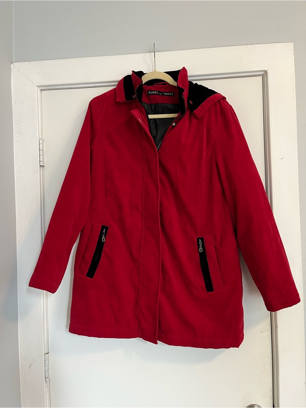 Fleet Street Women's Red Hooded Jacket black suede size medium winter coat